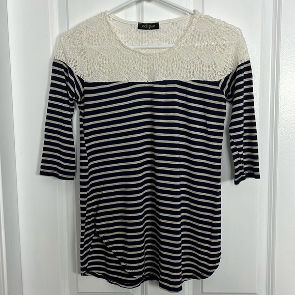 Eclipse Striped and Knit Blouse | Size XS - Picture 1 of 6